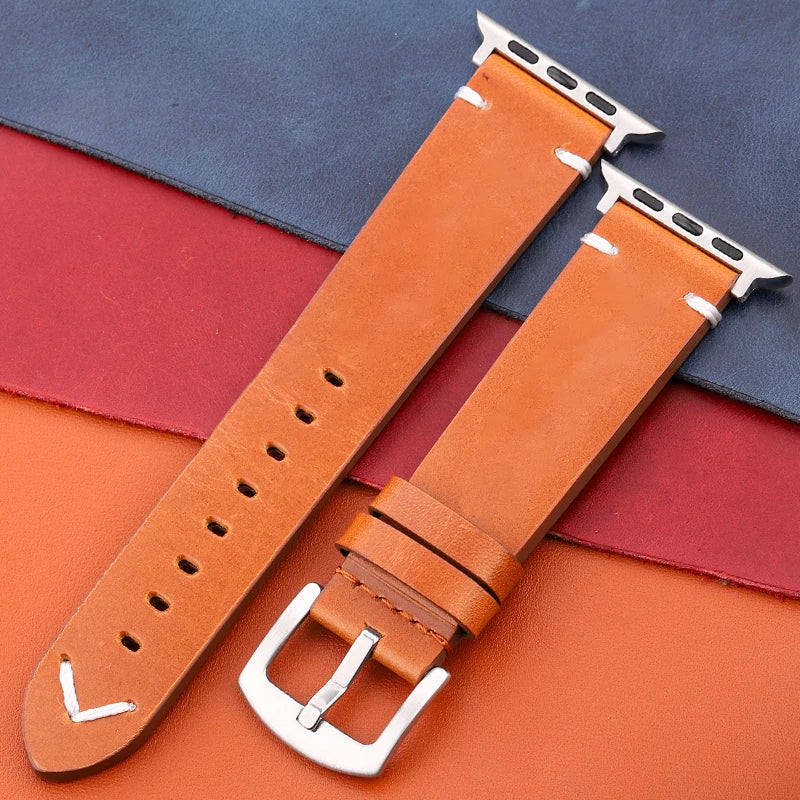 Genuine Leather Apple Watch Strap – Compatible with Series 7, 6, 5, 4, SE (40mm–49mm) for Men & Women