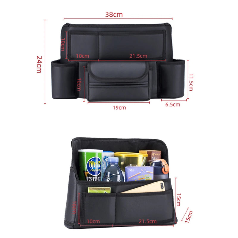 Car Seat Middle Hanger Leather Storage Bag – Multifunction Hanging Organizer with Handbag Holder, Water Cup & Tissue Pockets