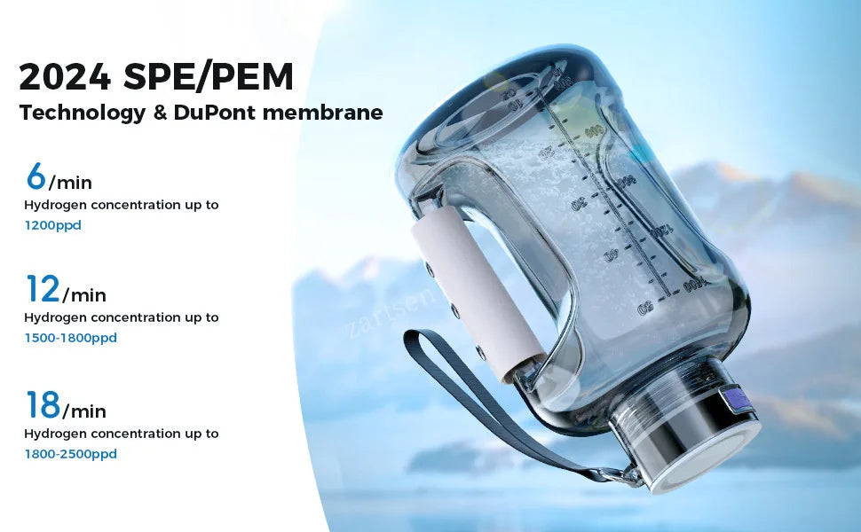 1.5L Hydrogen Water Bottle - Portable Sports Bottle with Rich Molecular Hydrogen Water Generator