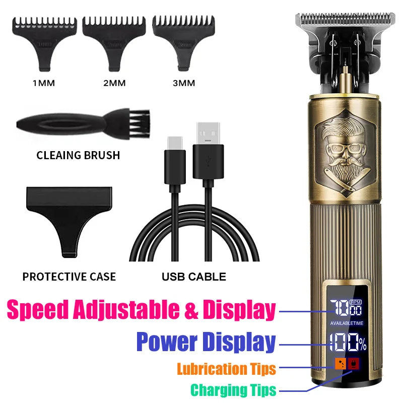 Vintage T9 Professional Electric Hair Clipper & Beard Trimmer – USB Rechargeable Portable Grooming Shaver for Men’s Hair Care & Styling Tool