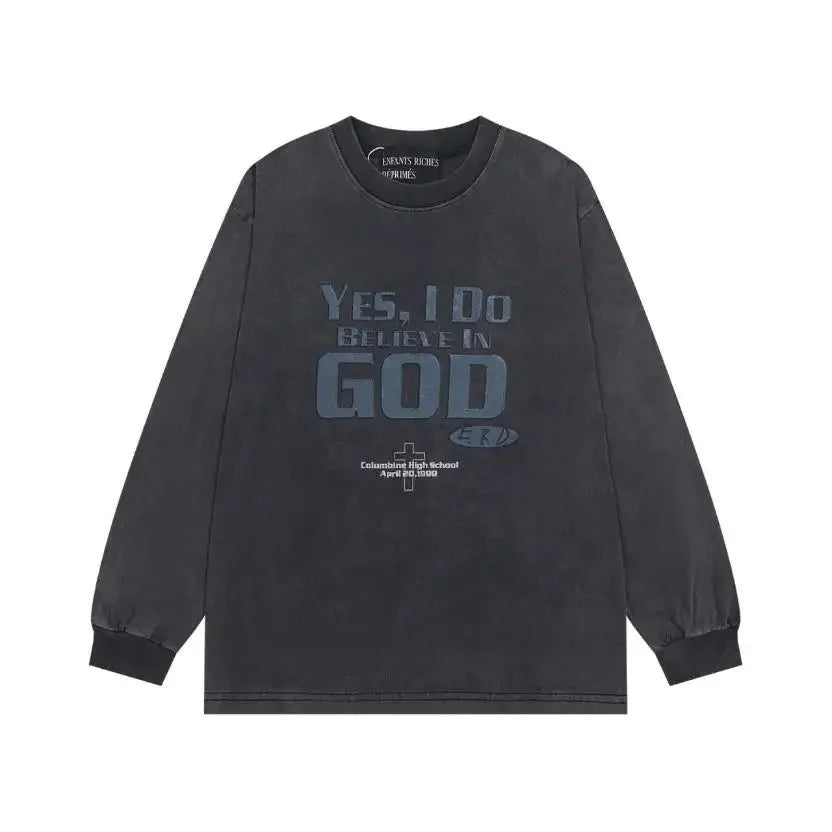 Washed Casual Hoodie Sweatshirt — Unisex Loose-Fit Street Style Crew Neck with Lip Print Letter Design, Vintage Comfortable Top