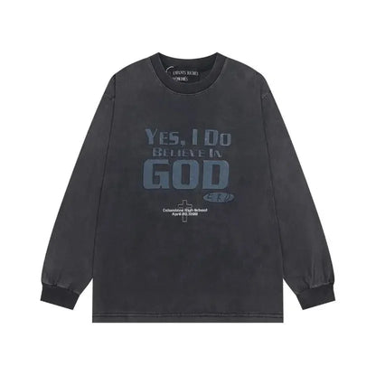 Washed Casual Hoodie Sweatshirt — Unisex Loose-Fit Street Style Crew Neck with Lip Print Letter Design, Vintage Comfortable Top