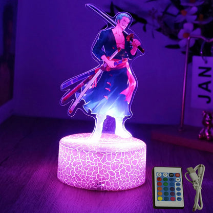 One Piece Luffy Zoro Action Figures 3D LED Lamp – Anime PVC Model Toy Night Light for Kids & Christmas Gift
