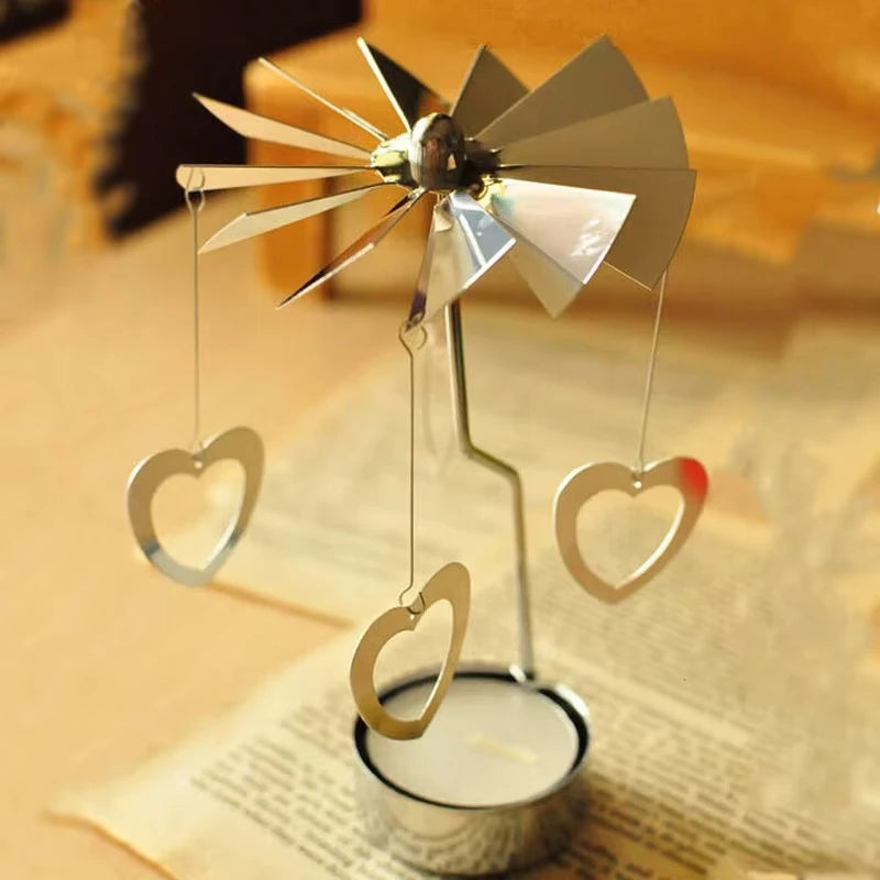 Silver Christmas Rotating Tea Light Candle Holder Carousel – Spinning Holiday Centerpiece Decor