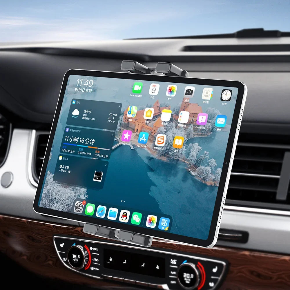 Universal Car Tablet Holder - 360° Rotating Adjustable Air Vent Mount for iPhone, iPad, Samsung & Xiaomi Devices