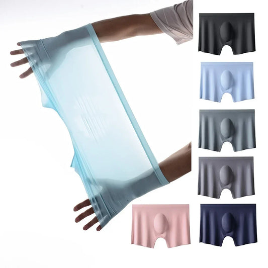 Men's Transparent Ice Silk Boxer Shorts – Seamless Ultra-Thin Underwear for Comfortable Fit