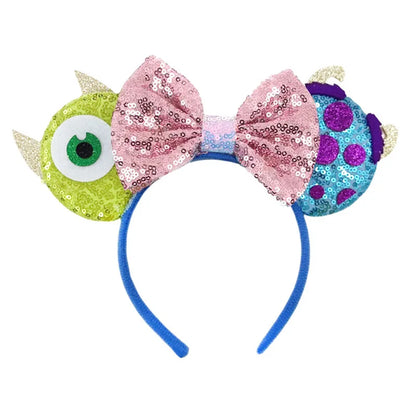 Mickey Mouse Ears Headband with Bow – Sequin Candy Cosplay Costume Party Accessory for Girls & Women, Christmas Gift