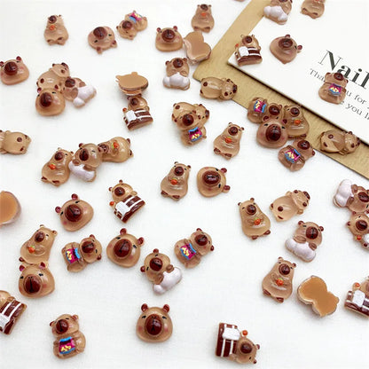 30Pcs 3D Brown Bear Nail Charms - Cute Cartoon Resin Flatback Decorations for DIY Kawaii Nail Art