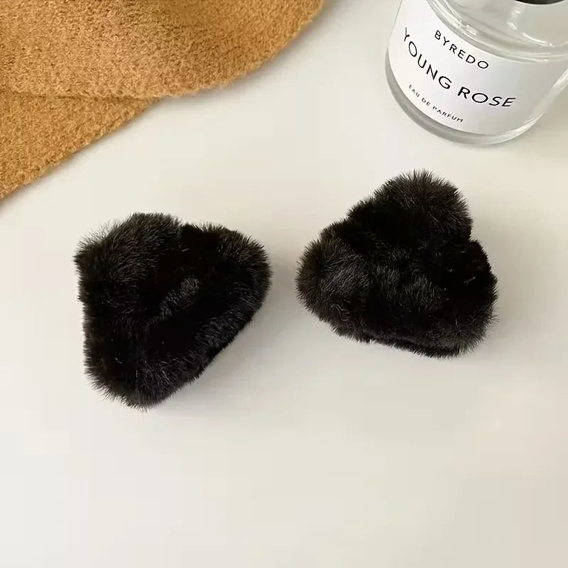 Plush Cat Ear Hair Clips - Soft Cute Princess Hair Accessories for Women and Girls, Autumn Winter Hair Claws