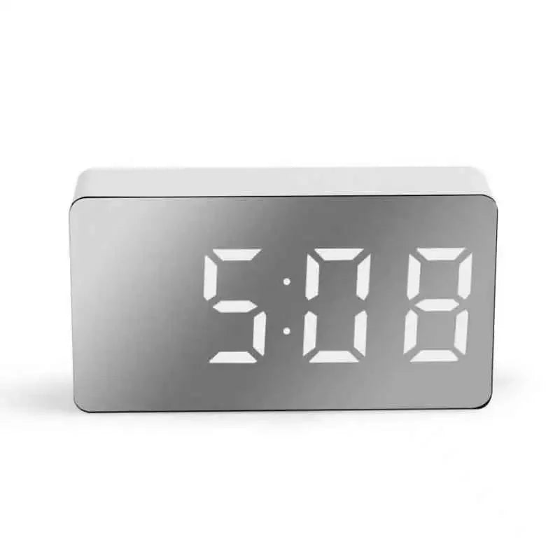 White LED Mirror Table Clock – USB Digital Alarm Clock with Snooze, Night Light & Time Display for Home Decor
