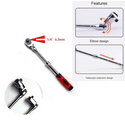 72-Tooth Carbon Steel Retractable Ratchet Wrench — 1/4, 3/8, 1/2 Automatic Quick-Release Multifunctional Hand Tool