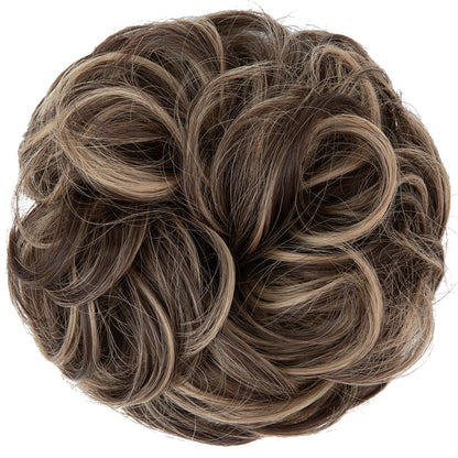 Synthetic Messy Hairpiece Chignon Scrunchie – Blonde & Brown Donut Bun for Women, Elastic Daily Use Hair Extension H9