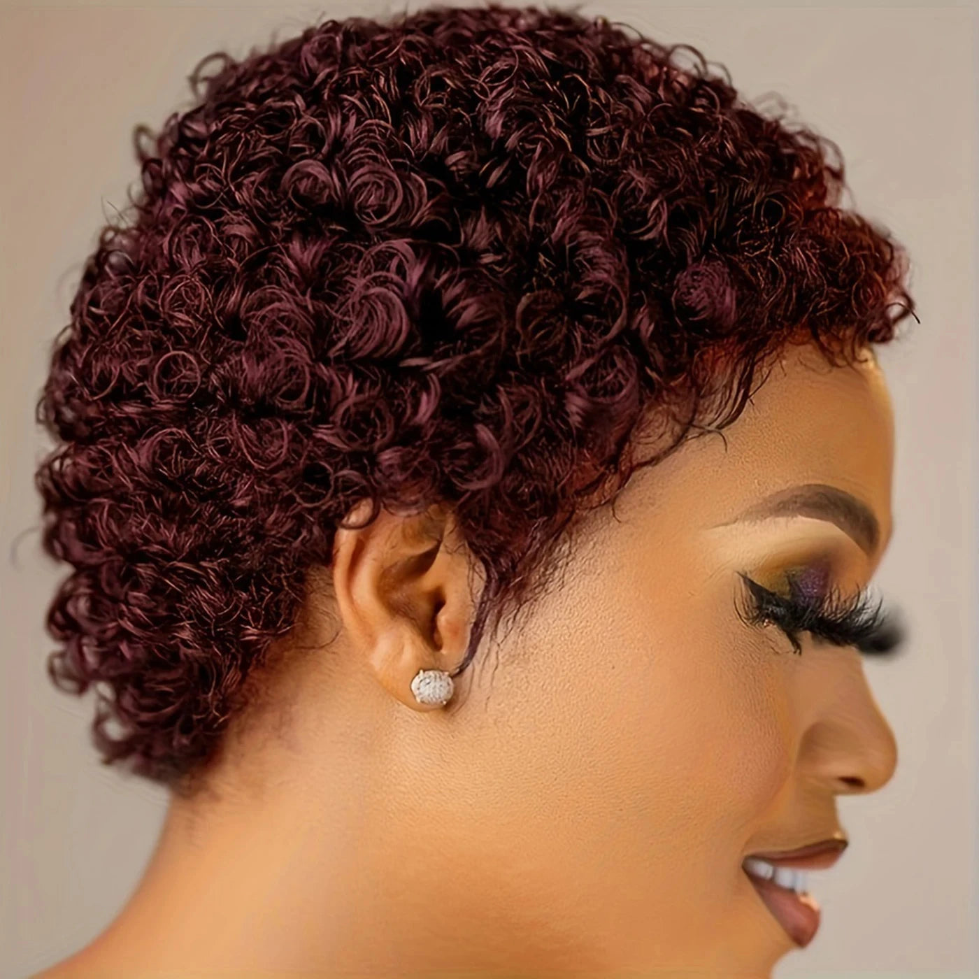 99J Short Curly Human Hair Wig - Full Machine-Made Kinky Curly Wig for Women