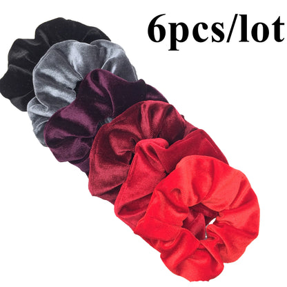 10/6/1Pcs Velvet Hair Scrunchies Set for Women – Solid Color Elastic Ponytail Hair Bands & Headband Accessories (Black Pack)