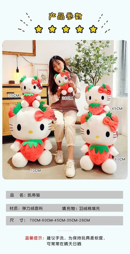 22cm Sanrio Kawaii KT Cat Plush Toy – Strawberry Plush Doll, Home Decor & Birthday Gift for Girls