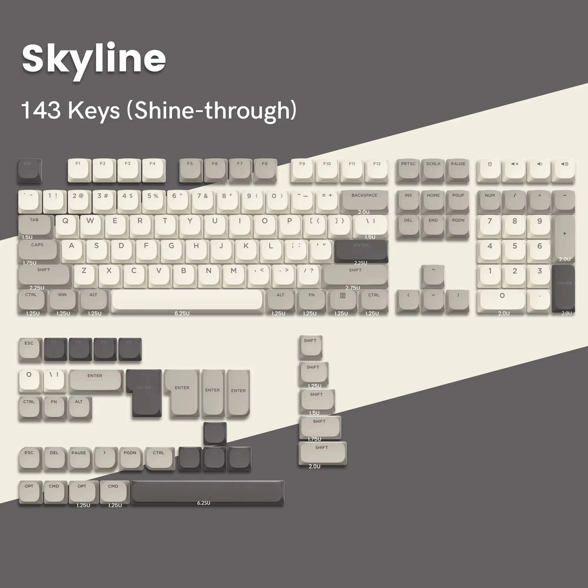 143-Key Low-Profile PBT Keycap Set - Double-Shot Keycaps for Gateron & Cherry MX Switches