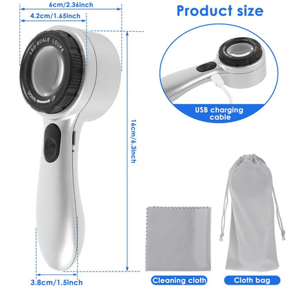 Rechargeable 30X Handheld Magnifying Glass – LED Illuminated Loupe with 4 Light Modes for Jewelry, Reading & Seniors