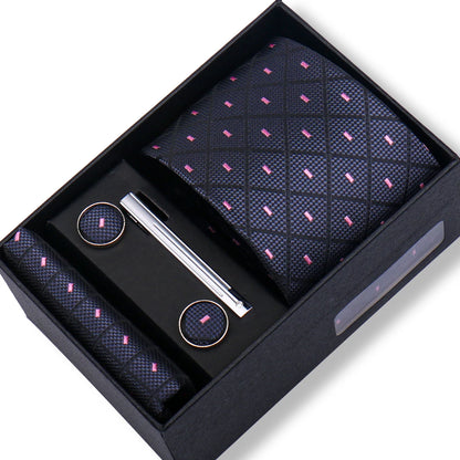 Men’s Green Tie Gift Box Set - Premium Business Necktie with Hanky, Cufflinks & Tie Clip for Wedding Formal Wear