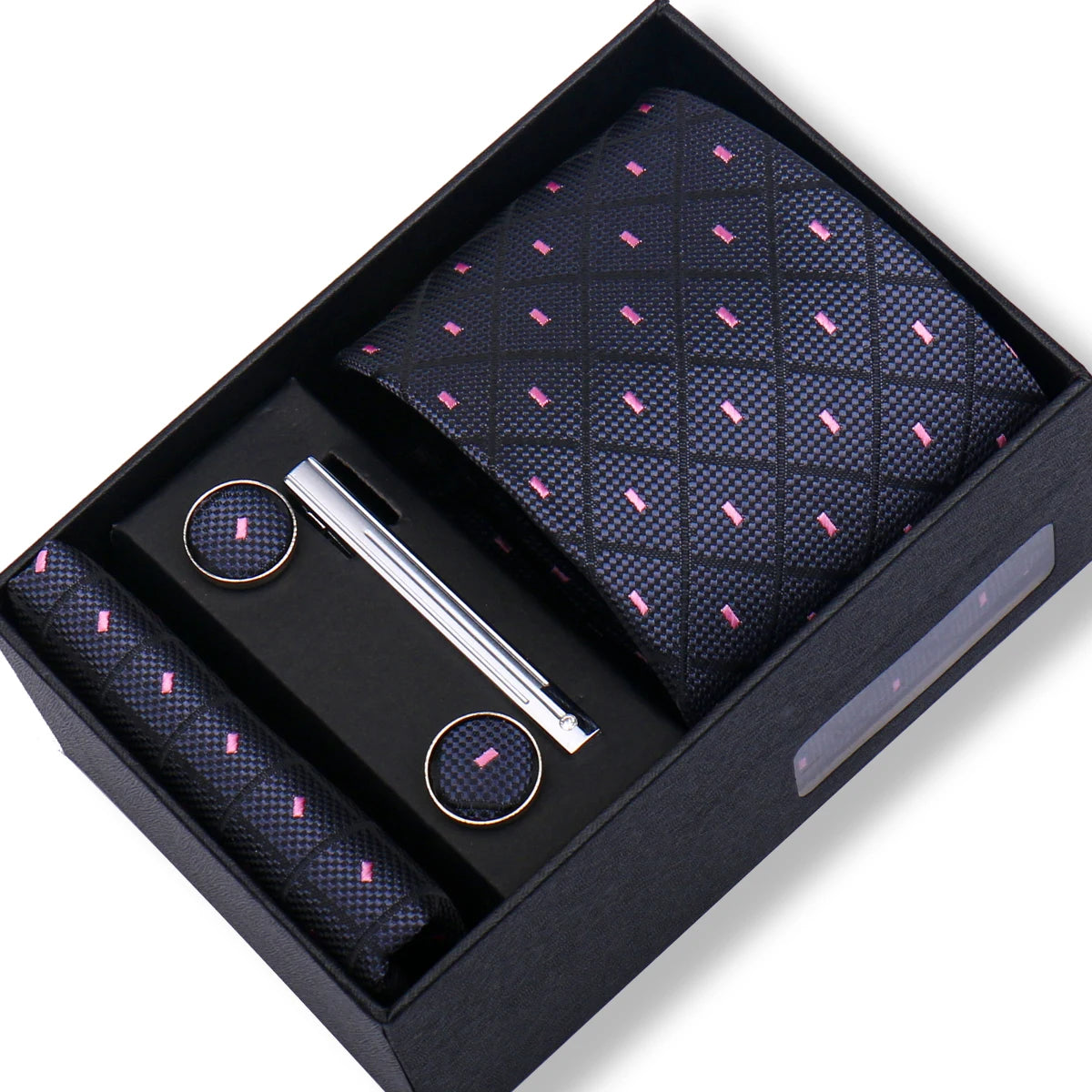 Men’s Green Business Tie Set - Premium Necktie with Hanky, Cufflinks & Tie Clip Gift Box for Wedding Formal Wear