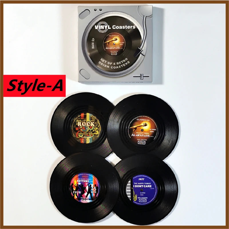 2/4/6PCS Retro Vinyl Record Drink Coasters | Anti-Slip Heat Resistant Mug Mats | Music-Themed Coffee Table Placemats Decor