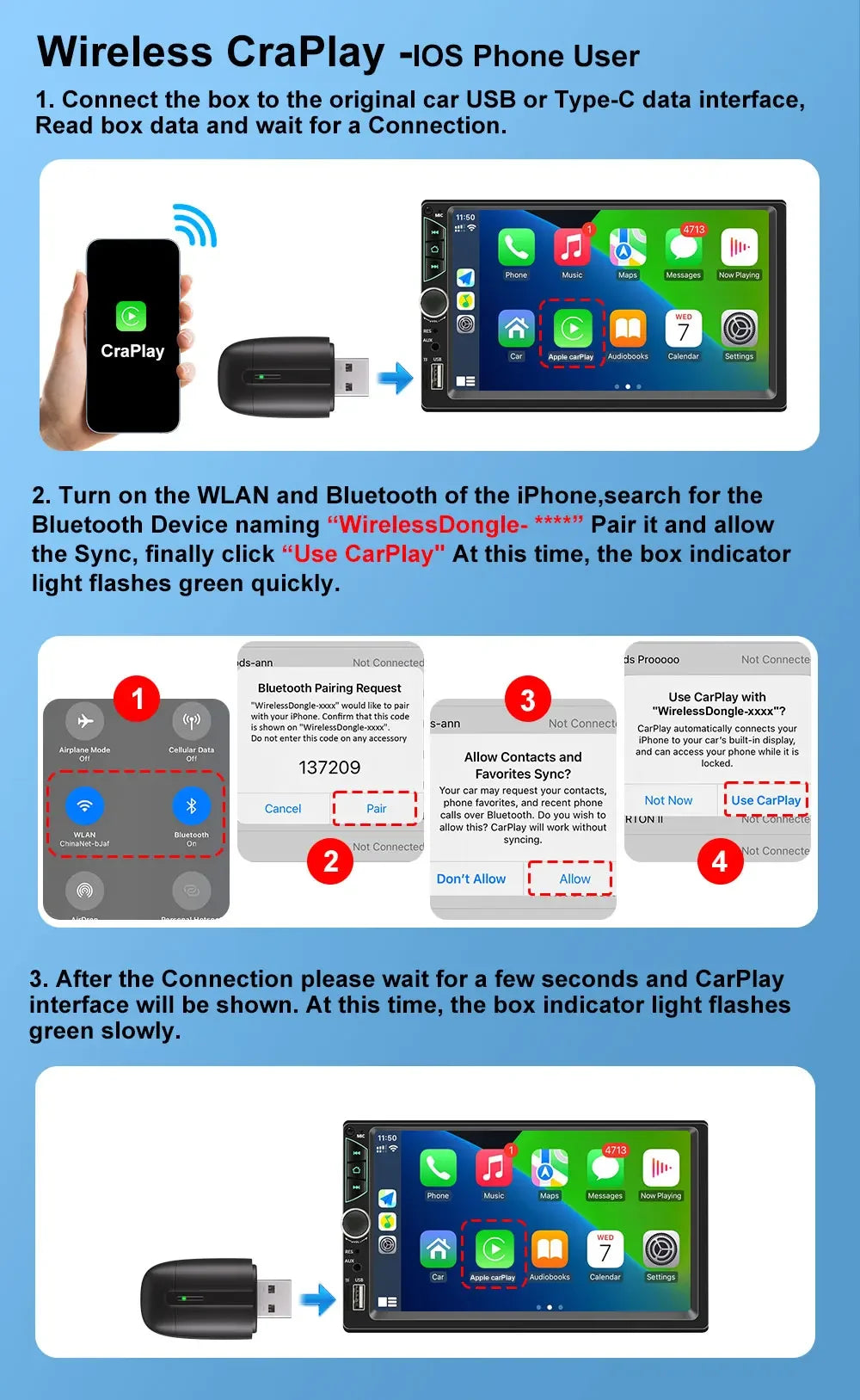 FLIXIVI 2025 2-in-1 Dual Interface Wireless CarPlay/Android Auto Adapter – Smart Mini Box, Plug & Fast Connect, Universal