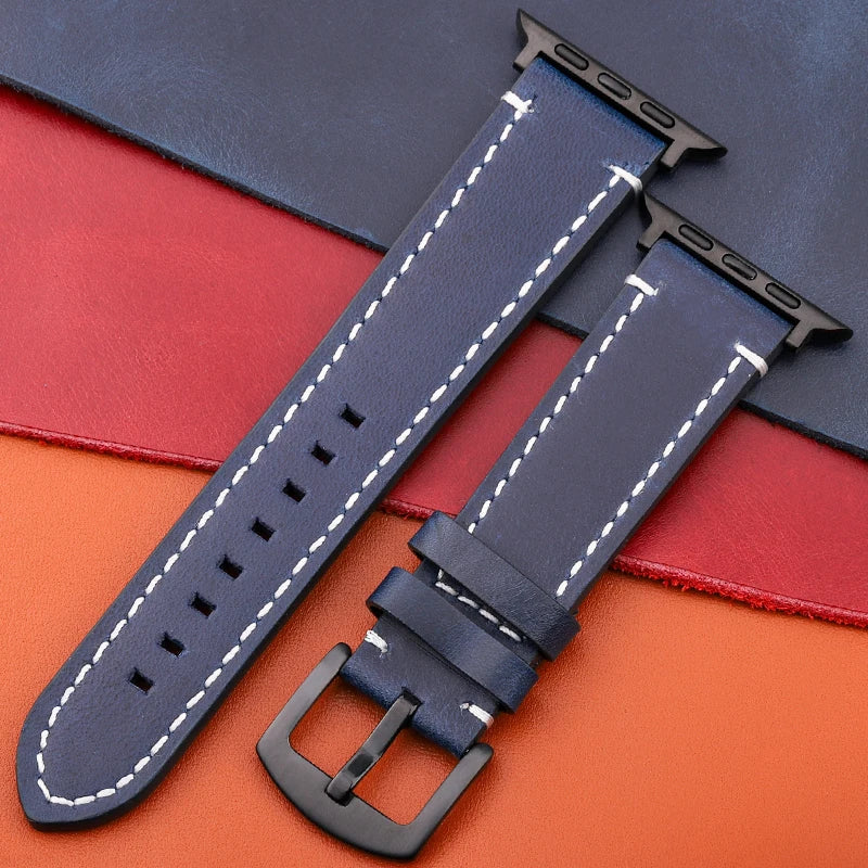 Genuine Leather Apple Watch Strap – Compatible with Series 7, 6, 5, 4, SE (40mm–49mm) for Men & Women