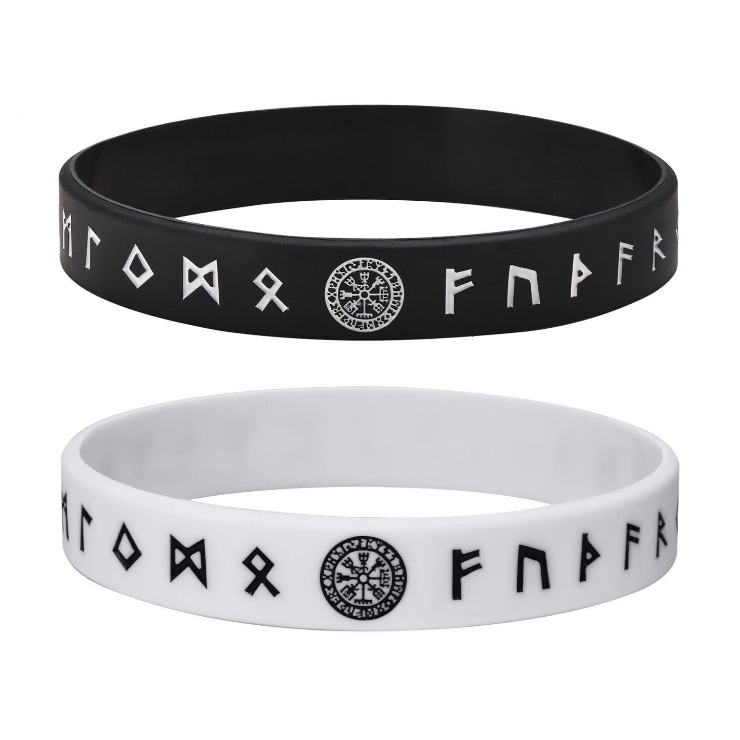 Vnox 12mm Silicone Bracelet for Men - Soft Rubber Viking Compass Rune Amulet Wristband Set