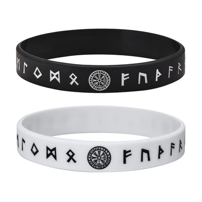 Vnox 12mm Silicone Bracelet for Men - Soft Rubber Viking Compass Rune Amulet Wristband Set
