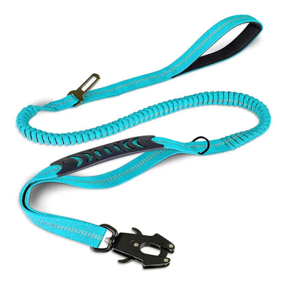Reflective Shock Absorbing Bungee Dog Leash with Car Seatbelt – Heavy Duty No-Pull Leash for Large Dogs