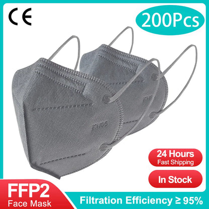 10-200PCS Black KN95 FFP2 Face Masks – CE Certified 5-Layer Non-Woven Reusable Adult Mascarillas