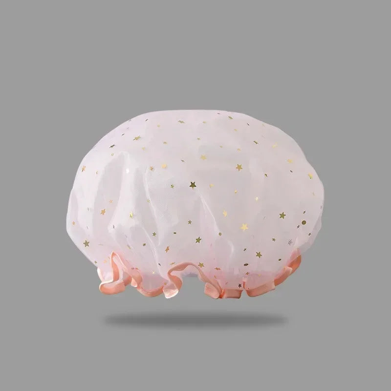 Waterproof Double-Layer Shower Cap – Starry Sky Design, Fashionable Reusable Bathing Hat, Oil-Proof Kitchen Hat