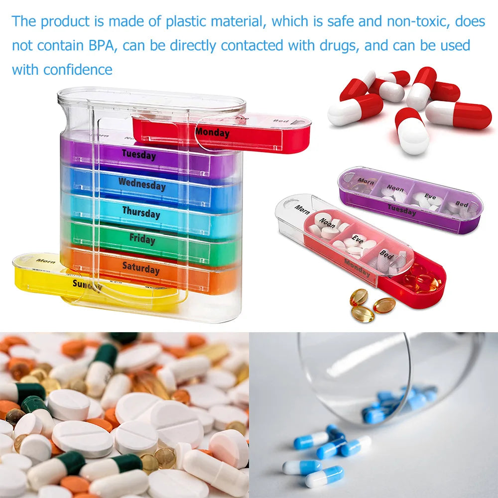 7/14/28-Day Pill Organizer – Weekly & Monthly Medicine Box with Tablet Storage, Splitter & Container Case