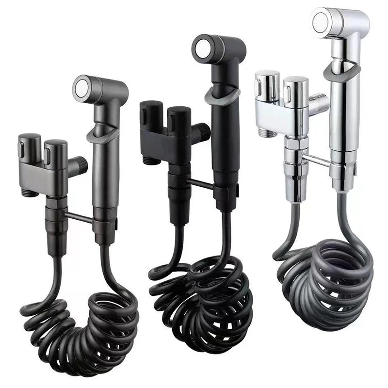 Stainless Steel Handheld Bidet Sprayer – Hygienic Toilet Faucet with Shower Head & Double Outlet Design