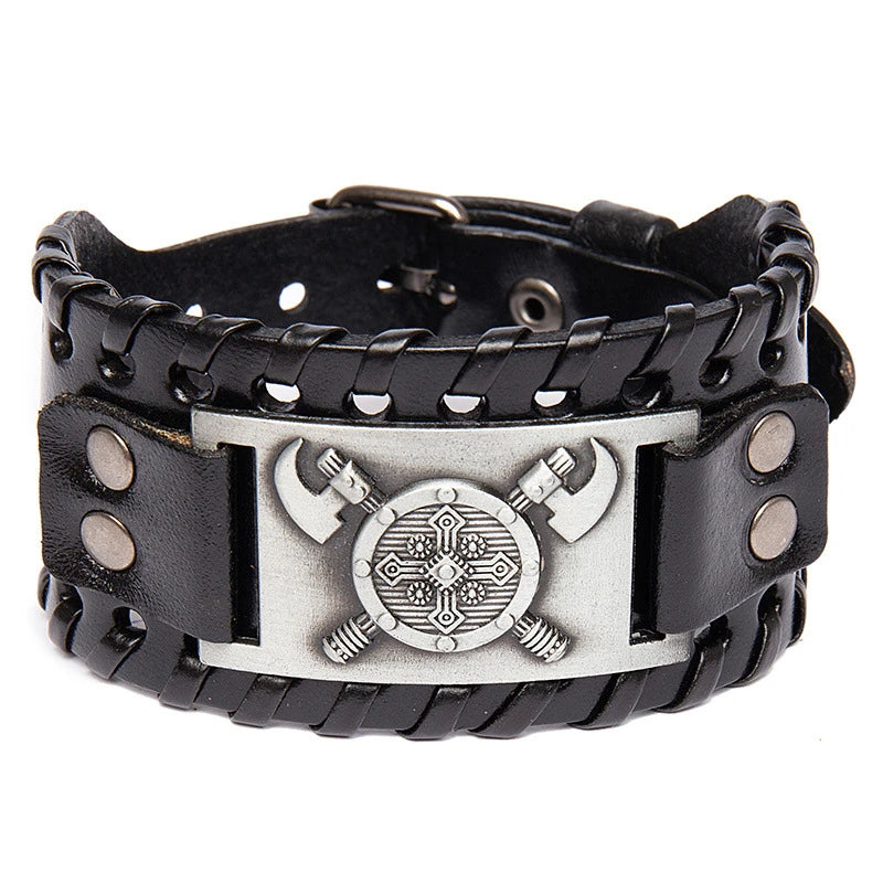 Trendy Viking Bracelet – Nordic Rune Compass & God Bird Charm Leather Woven Jewelry for Men, Fashion Accessory & Party Gift