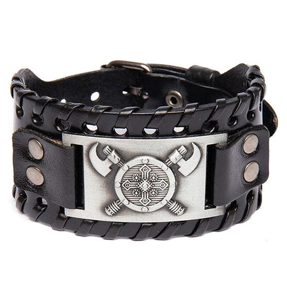 Trendy Viking Bracelet – Nordic Rune Compass & God Bird Charm Leather Woven Jewelry for Men, Fashion Accessory & Party Gift