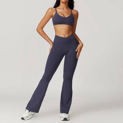 Women’s 2PCS Sportswear Yoga Set – Short Sleeve Crop Top & High Waist Leggings for Gym & Fitness