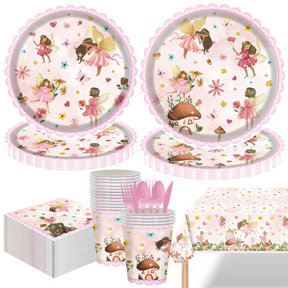 Pink Butterfly Fairy Party Tableware Set – Disposable Plates, Cups & Napkins for Birthday, Wedding & Baby Shower Decor