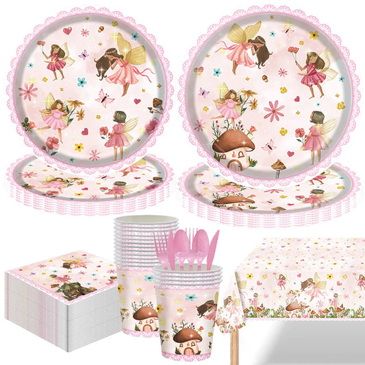 Pink Butterfly Fairy Party Tableware Set – Disposable Plates, Cups & Napkins for Birthday, Wedding & Baby Shower Decor