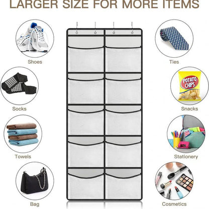 Over the Door Organizer – Grey Hanging Storage with 5 Large Pockets & Shelves