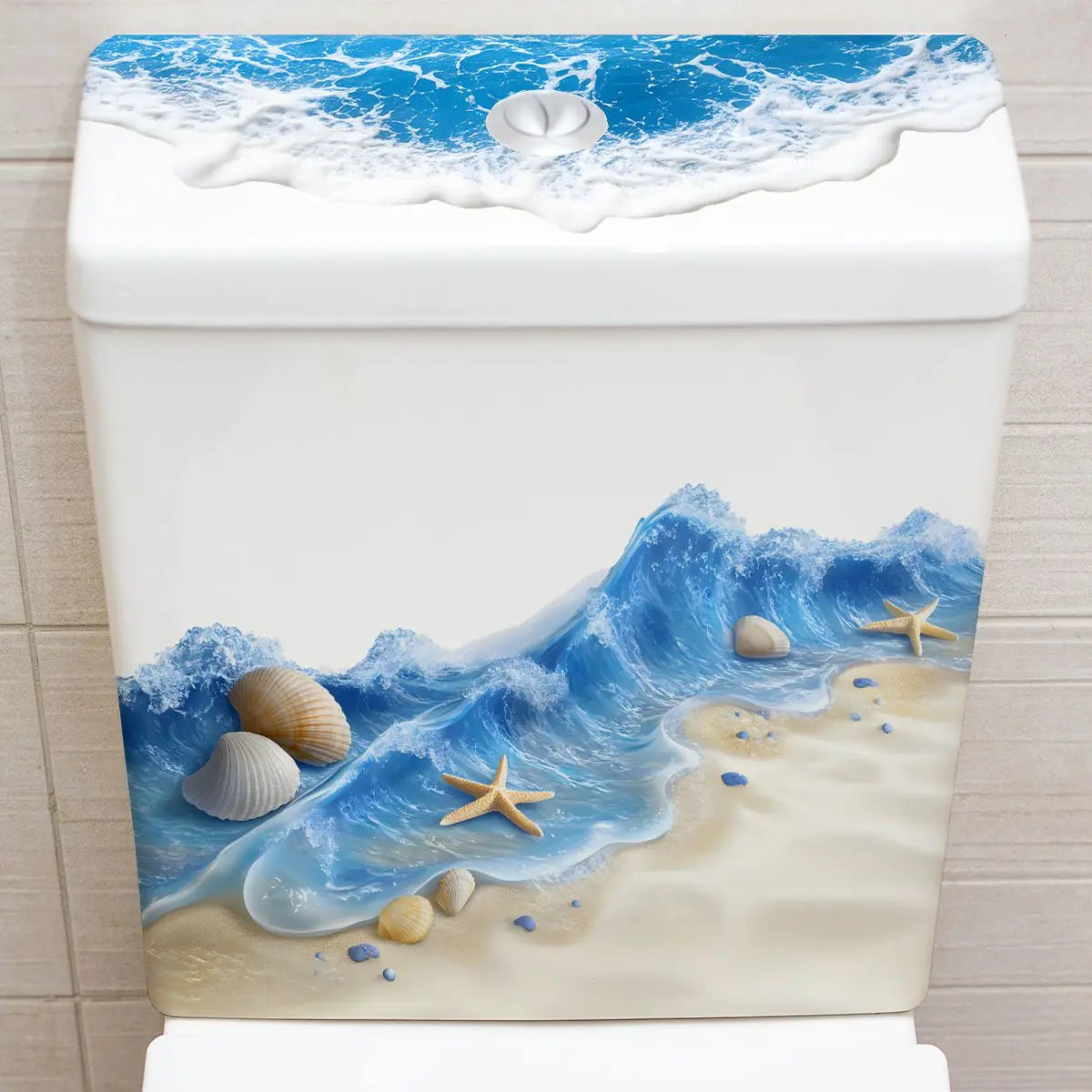 Sea Beach Shells Toilet Sticker, Waterproof Bathroom Wall & Toilet Cover Decal, Fun Home Bathroom Decoration WC Accessories S757