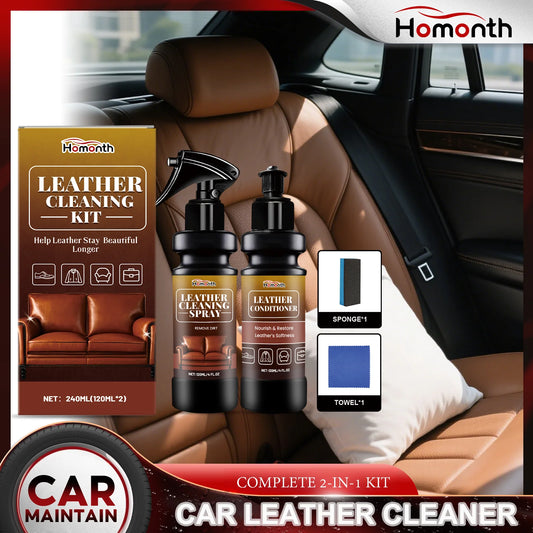 Leather Cleaner & Conditioner Kit - Deep Nourishing Spray Cream for Restoring Softness, Shine & Preventing Cracks