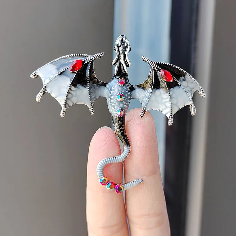 Rhinestone Dragon Enamel Brooch - Elegant Flying Dragon Lapel Pin for Men and Women, Suits, Parties, and Everyday Style
