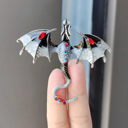Rhinestone Dragon Enamel Brooch - Elegant Flying Dragon Lapel Pin for Men and Women, Suits, Parties, and Everyday Style