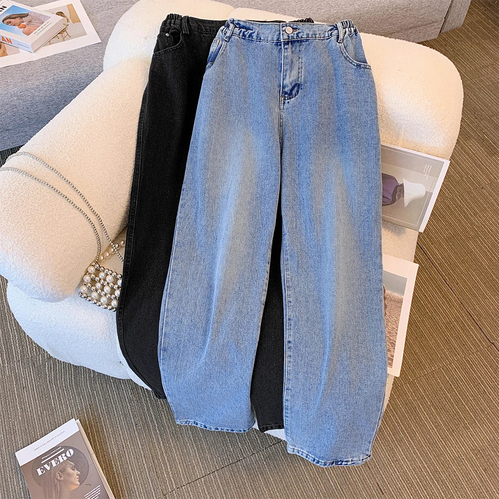 Plus Size Women’s Casual Jeans – Classic Black & Blue Washed Denim for Spring & Autumn, Comfortable & Versatile