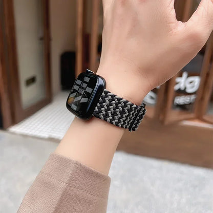 Braided Solo Loop Apple Watch Ultra Band – Elastic Nylon Adjustable Bracelet Strap for iWatch SE, Series 3–9 (38mm–49mm)