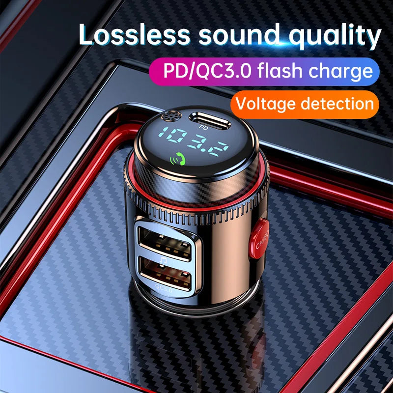 VR Robot PD30W+QC 3.0 Bluetooth 5.4 Car FM Transmitter – Wireless MP3 Player Handsfree Adapter with USB Fast Charging & U Disk Support