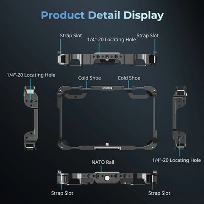 SmallRig Monitor Cage Kit for Atomos Shinobi II – Protective Cage with Sunhood, USB-C Cable Clamp & Screen Protector for Professional Camera Monitor Rig (Model 5030)