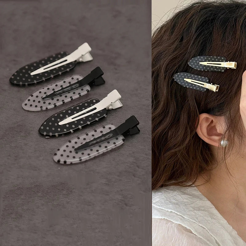 4Pcs Polka Dot Acrylic Hair Clips - Black White Secure Hold Barrettes for Daily Wear Party Hairstyles & Accessories