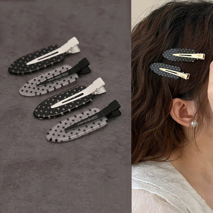 4Pcs Polka Dot Acrylic Hair Clips - Black White Secure Hold Barrettes for Daily Wear Party Hairstyles & Accessories