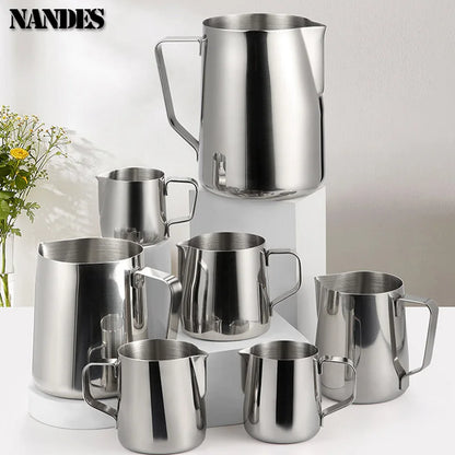 Stainless Steel Milk Frother Jug — Latte Pitcher with Measurement for Coffee & Espresso Barista Tools